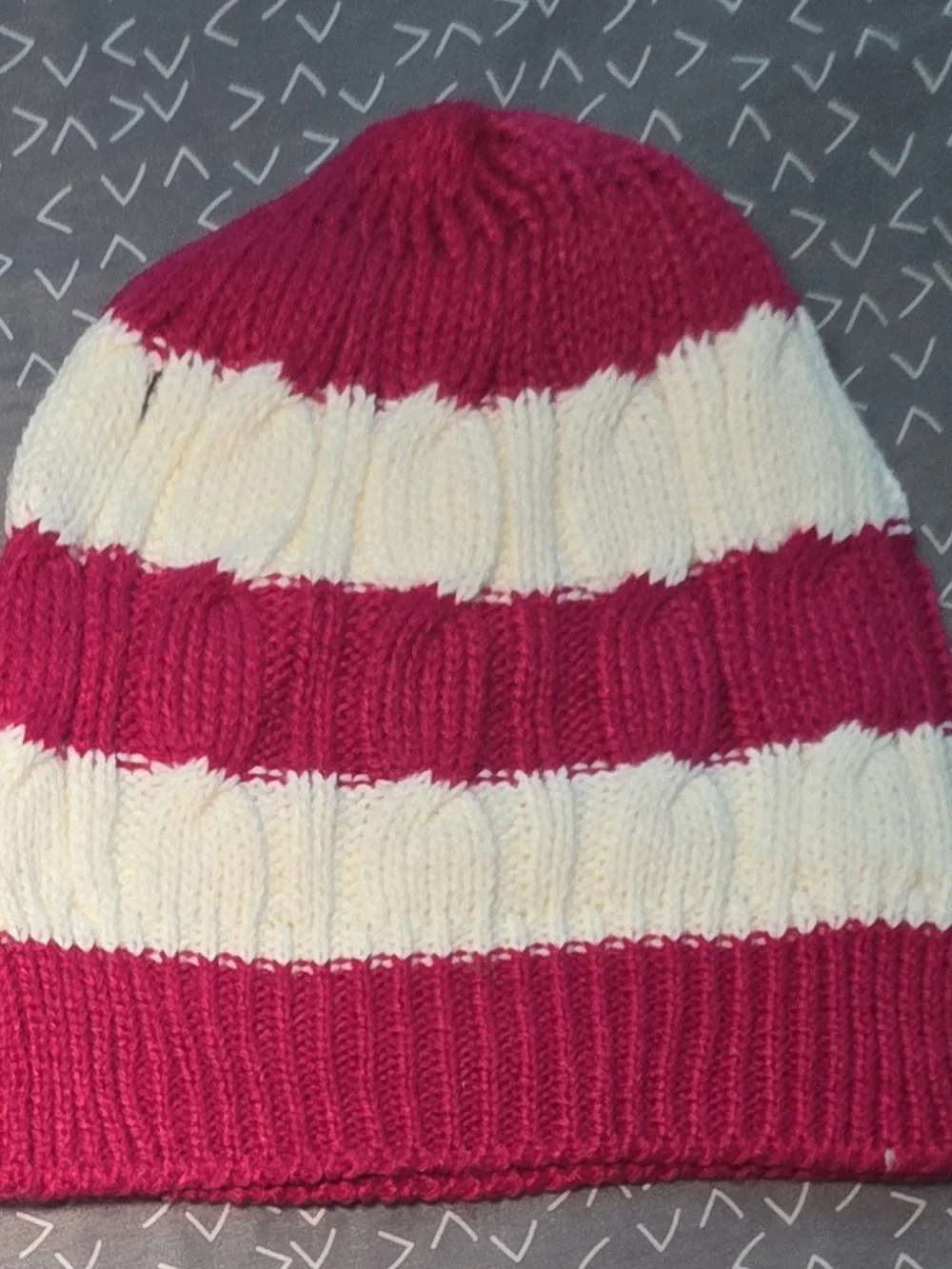 iRE Fashion Pink & White Striped Kids Knit Hat, Scarf & Gloves Set